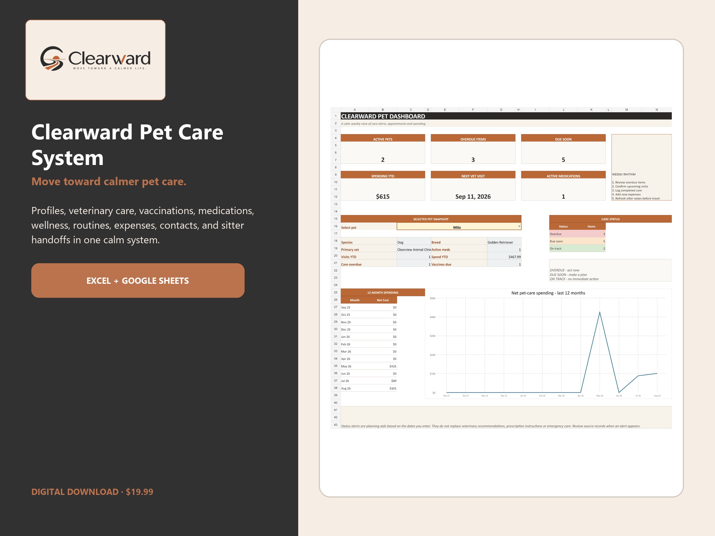 Clearward Pet Care digital spreadsheet system overview