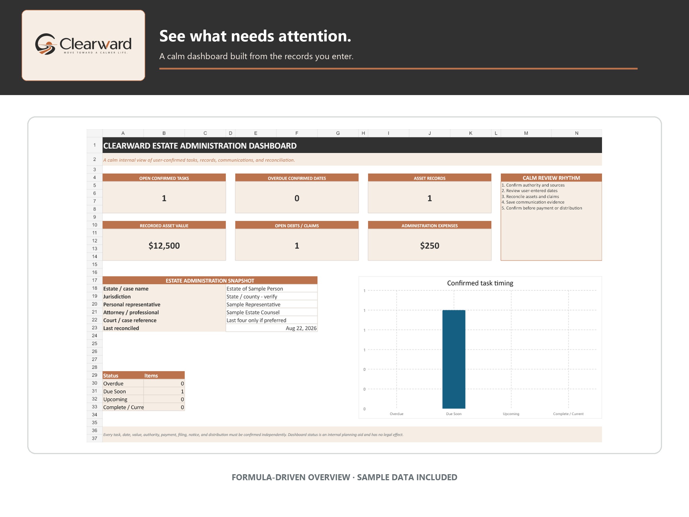 Clearward Estate Executor System dashboard preview